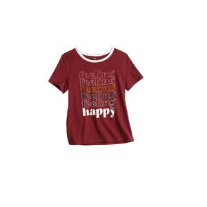 SO Girls Feeling Happy Burgundy White Short Sleeve Tee T-shirt Medium